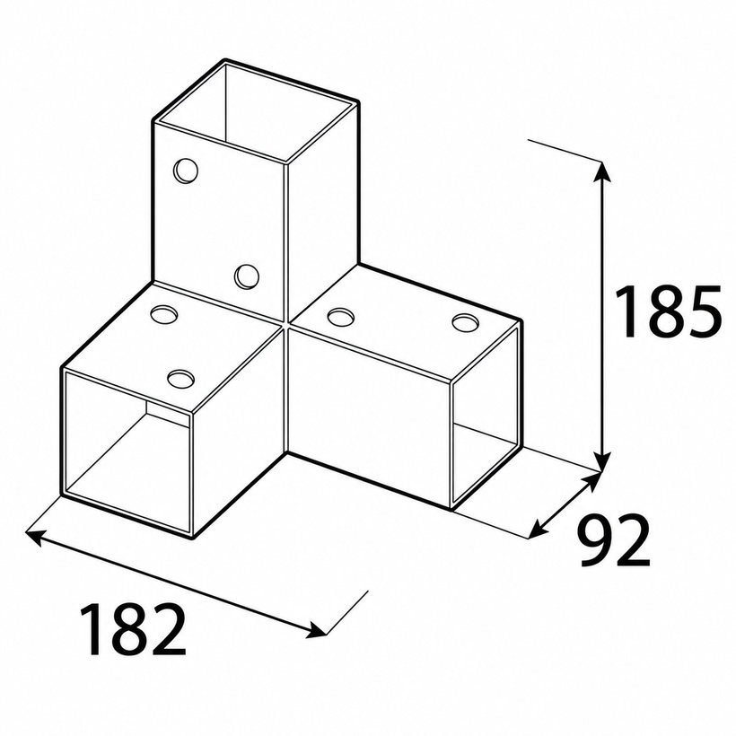 Négyzet alakú gerenda csatlakozó GPY 90 fekete 185x92x182 mm