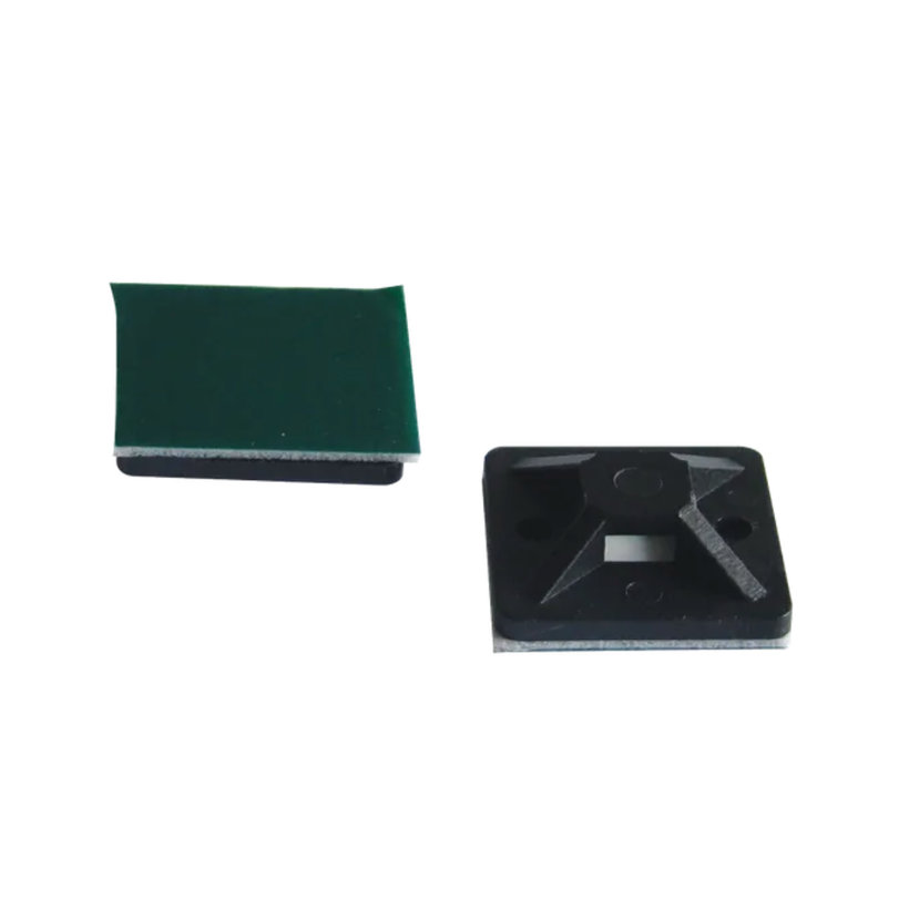 Öntapadós/csavarozható, 4oldalt fűzhető kötegelő talp, fekete 25x25mm