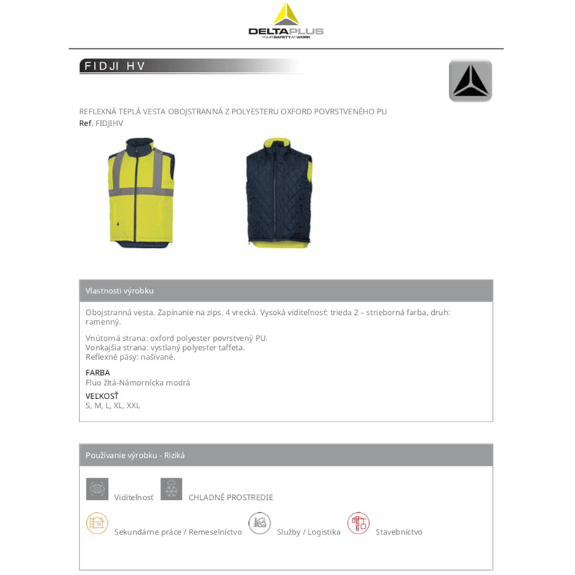 Fényvisszaverő meleg kétoldalas mellény FIDJI HV L