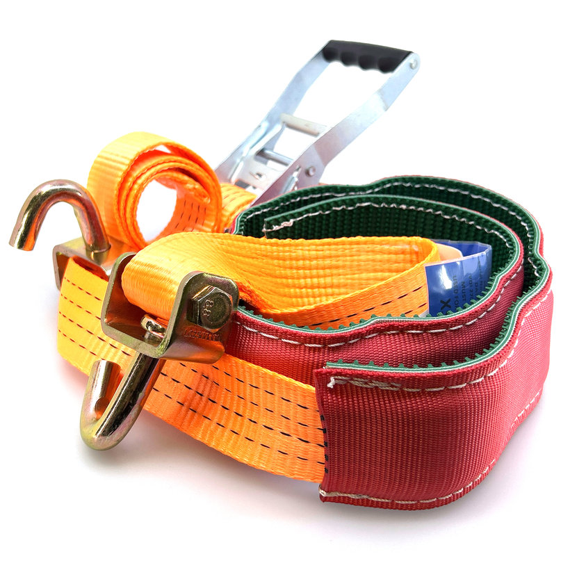 Kerékrögzítő heveder autómentőre, védőhuzattal 4T - 3,5 m + 3 forgó kampó