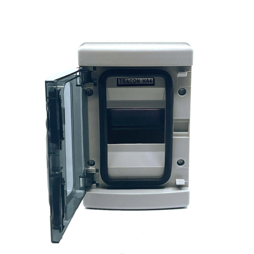 Falon kívüli elosztódoboz, átlátszó ajtóval, N/PE sínnel 140x210x100mm