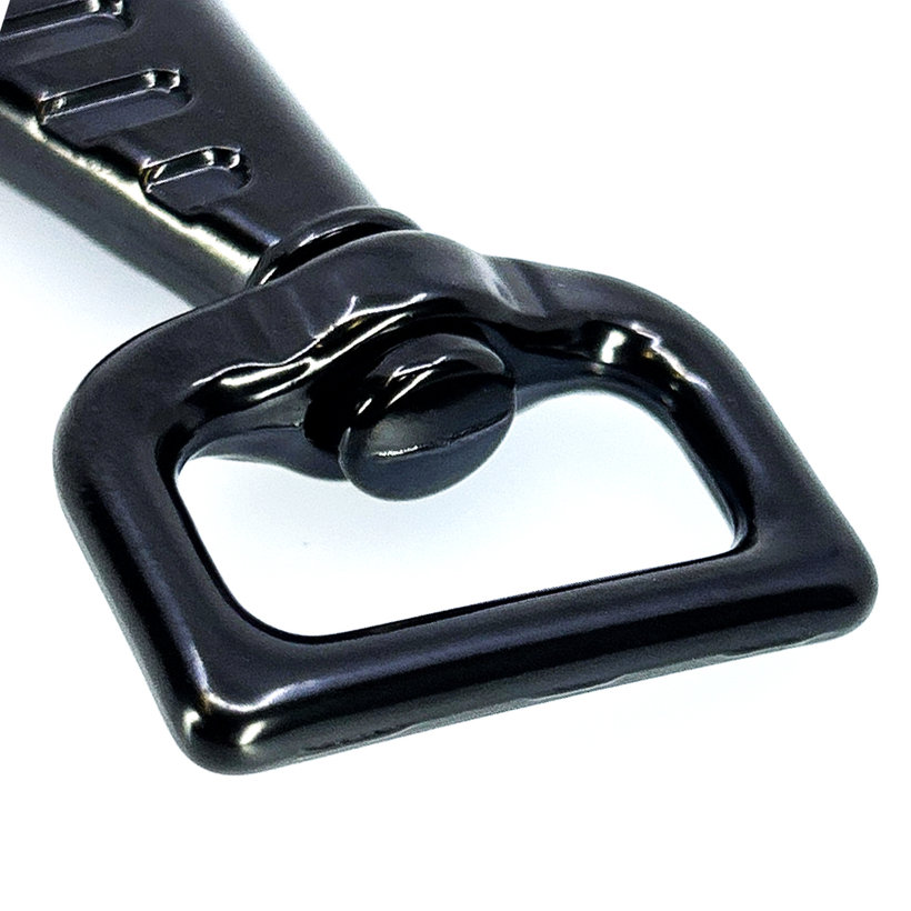 Forgó karabiner felülnyomással, fekete 80x25mm
