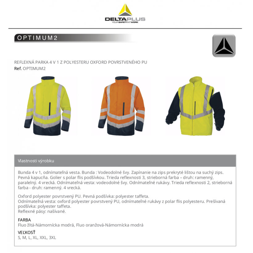 Fényvisszaverő kabát OPTIMUM2 narancssárga XL