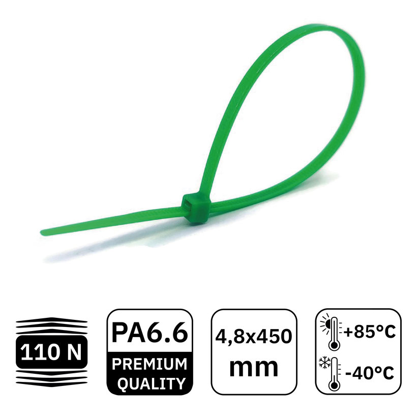 Kábelkötegelő zöld 4,8x450mm