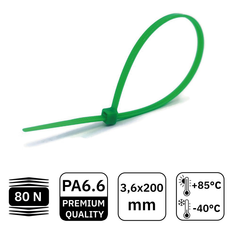Kábelkötegelő zöld 3,6x200mm