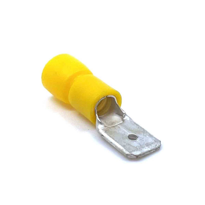 Szigetelt rátolható csatlakozó csap, sárgaréz, sárga 6mm²