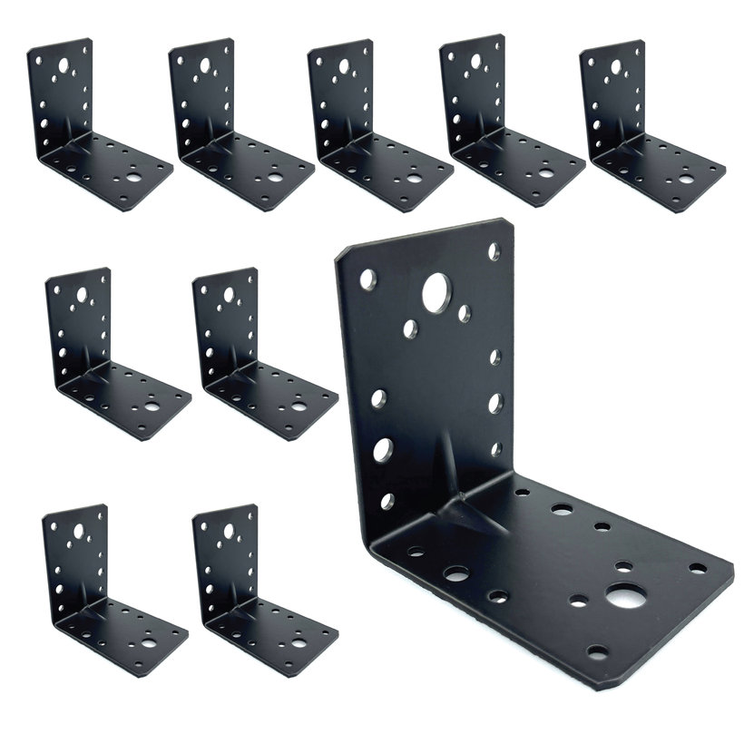 Erősített sarokösszekötő lemez formázással - fekete 10db 90x90x65x2,5mm