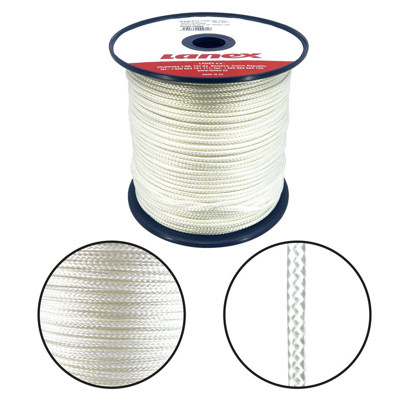 PA fonott kötél mag nélkül, fehér, 16 pr 3mm