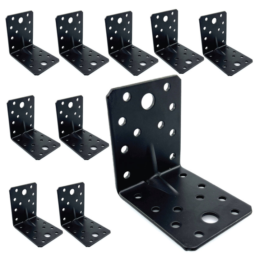 Erősített sarokösszekötő lemez formázással - fekete 10db 70x70x55x2,5mm
