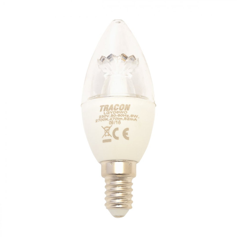 Fényerő-szabályozható gyertya burájú LED fényforrás E14 6W - semleges fehér