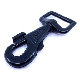 Forgó karabiner felülnyomással és biztosítékkal, fekete 84x25mm