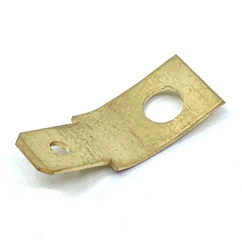 Csavaros rögzítésű szigeteletlen csatlakozó csap, sárgaréz 6,3x0,8mm/90°