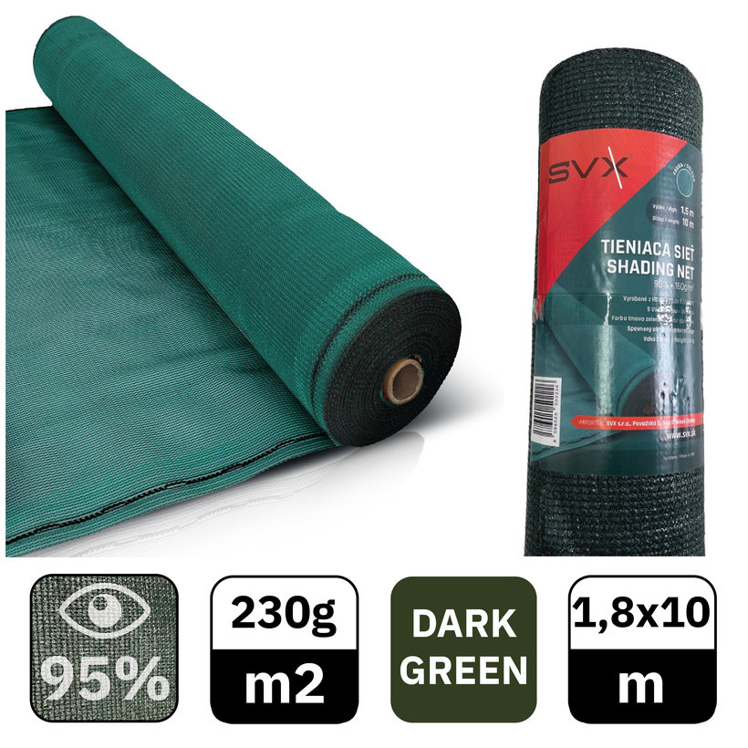 Árnyékoló háló zöld 95% - hosszúság 10m - magasság 1,8m