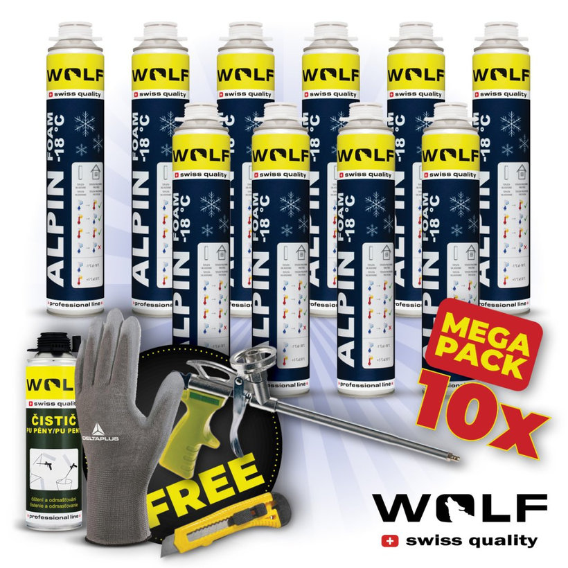Szerelő (PUR) hab pisztolyos ALACSONY TÁGULÁSÚ - TÉLI 10 db MEGA PACK 750ml