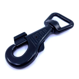 Forgó karabiner felülnyomással és biztosítékkal, fekete 82x20mm