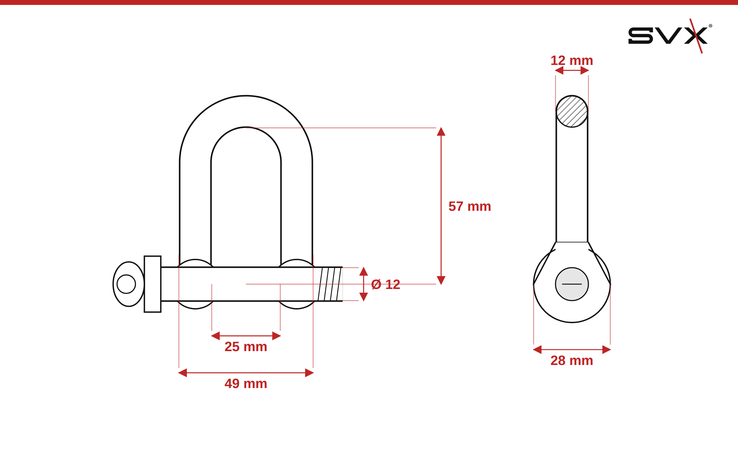 Lánczár D alakú 12 mm – méretek mm-ben