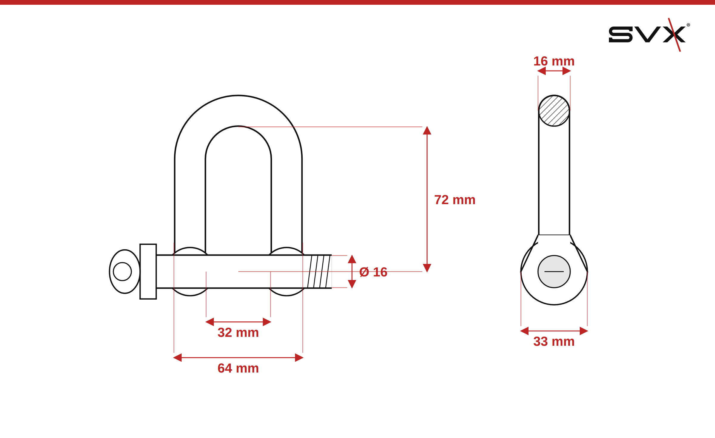 Lánczár D alakú 16 mm – méretek mm-ben