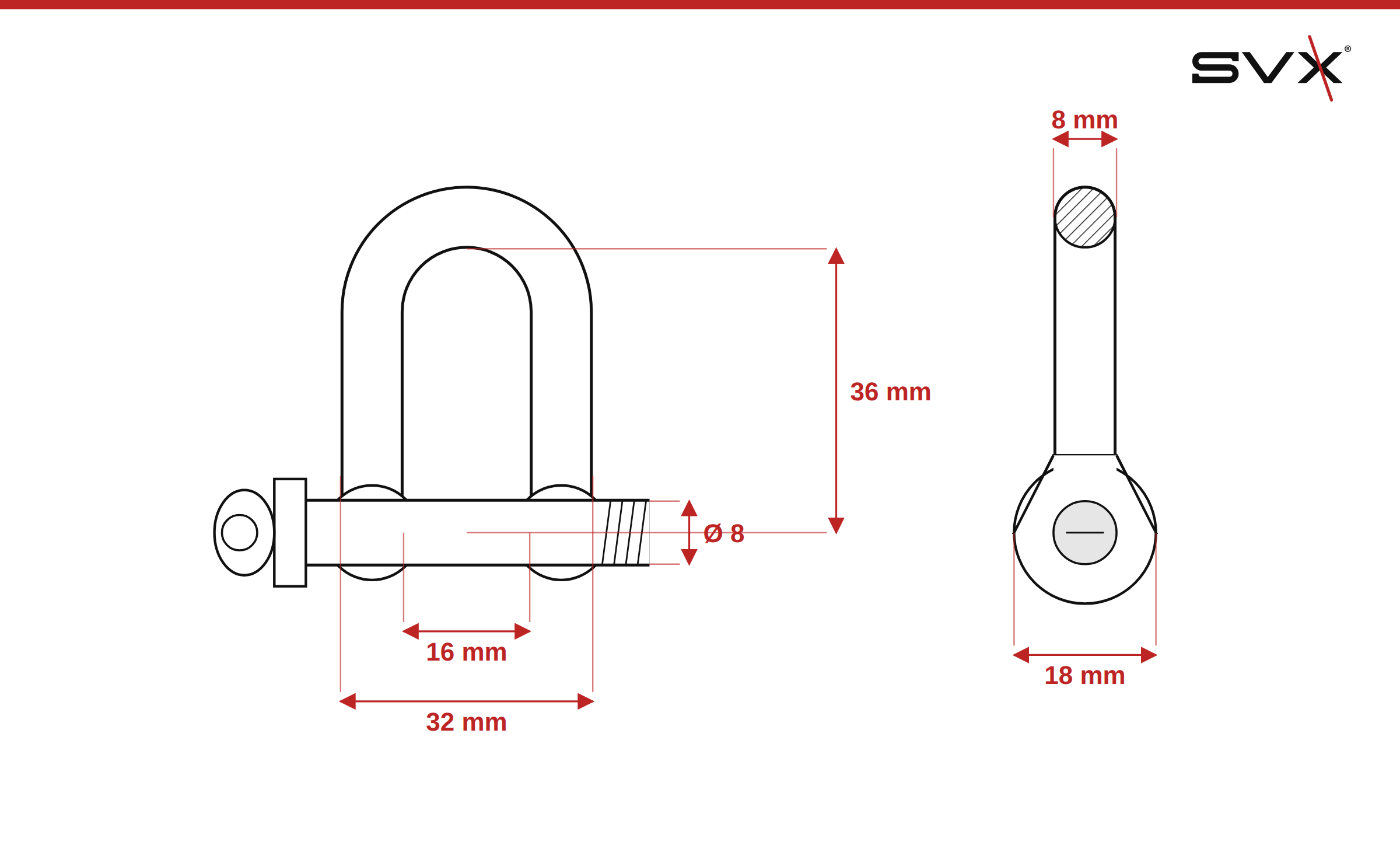Lánczár D alakú 8 mm – méretek mm-ben